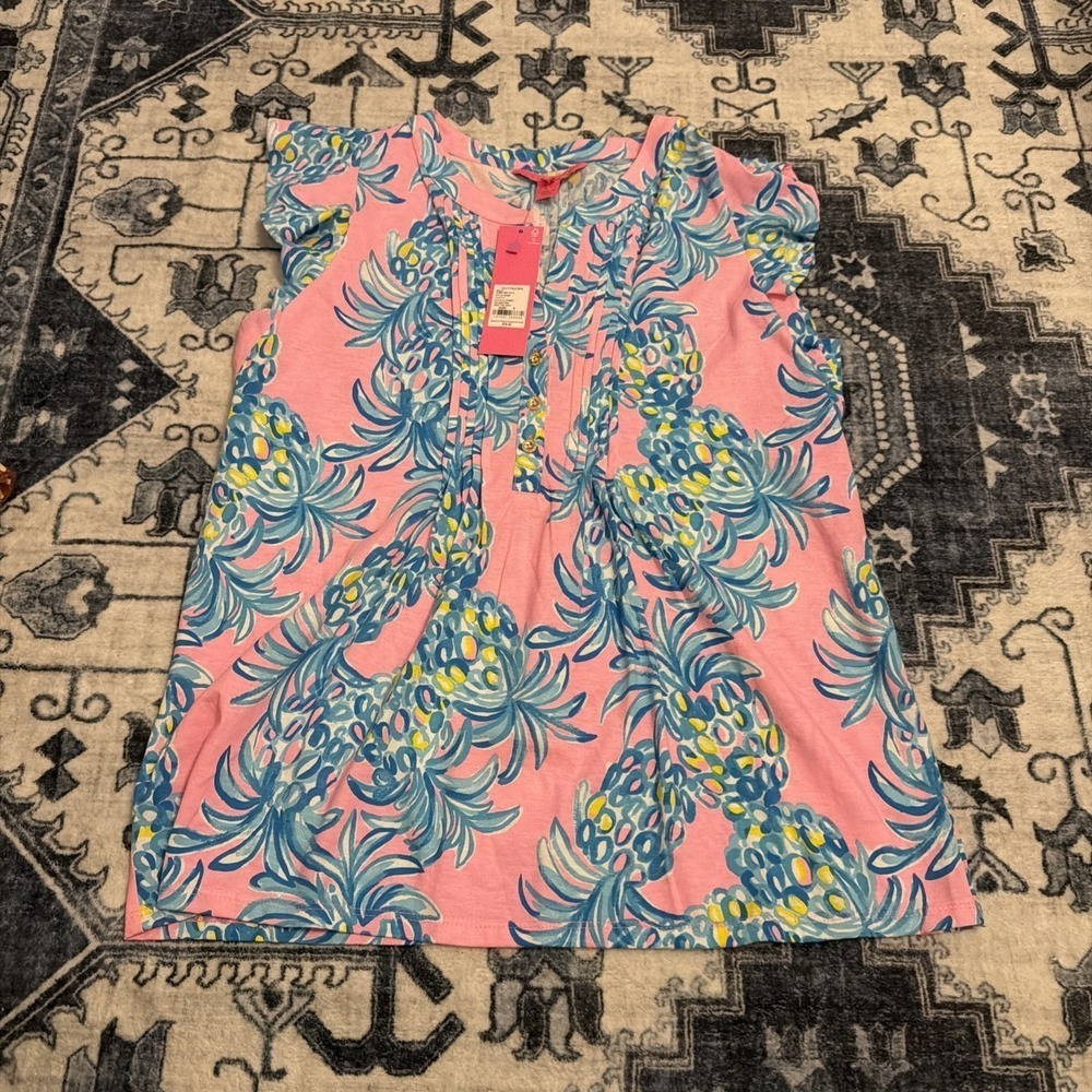 Lilly Pulitzer Women's S Pelican Pink Beat the Heat Ruffle Sleeve Button New